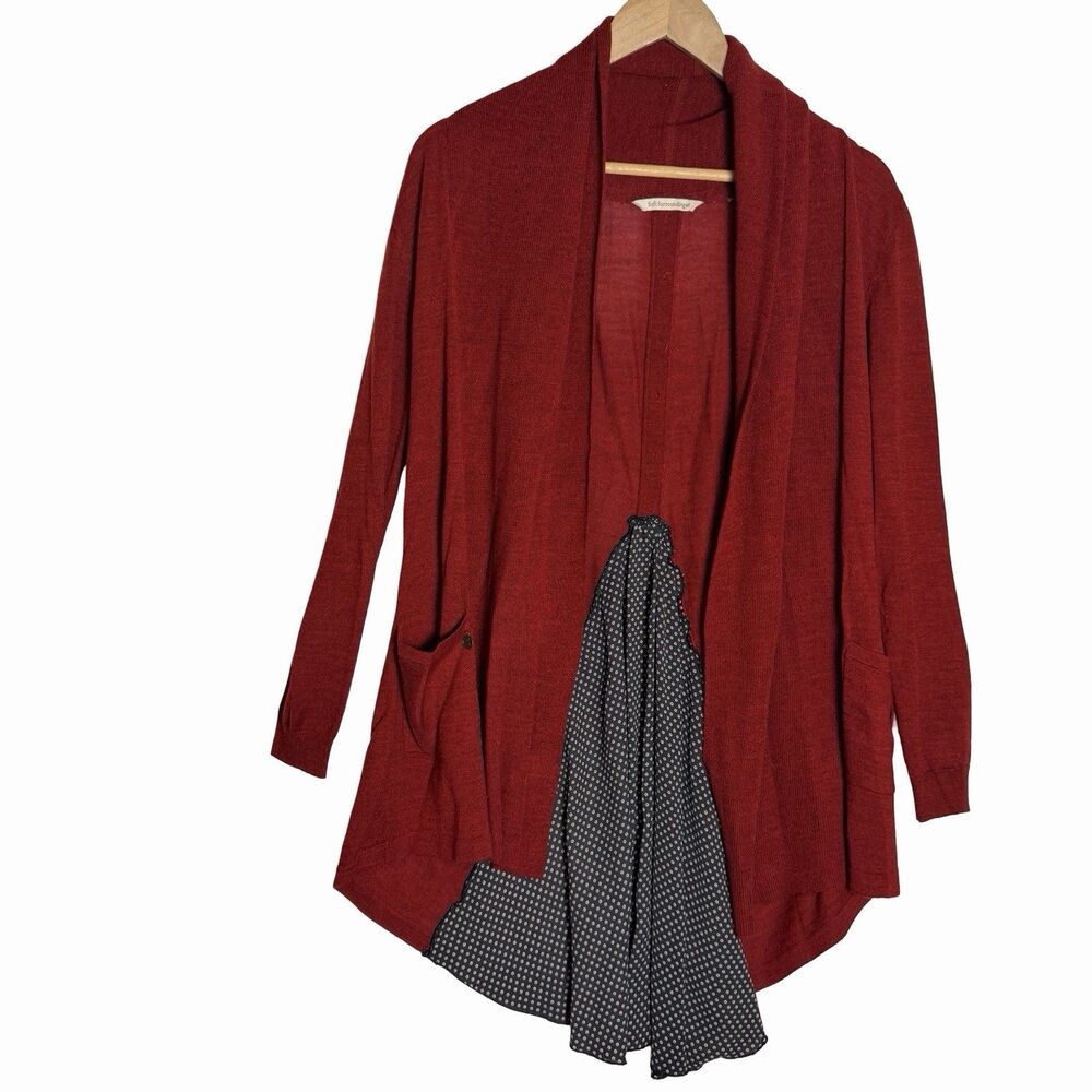 Soft Surroundings Red Open Cardigan Back Insert Womens M/L Long Tunic Drapy Boho
